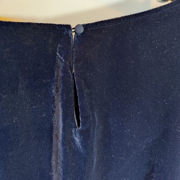 Velvet Faux Wrap Dress Navy Blue Vintage J Crew Tulip Hem Long Sleeve Midi Sz 14 - Picture 4 of 9